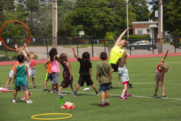 Youth fitness class on the field