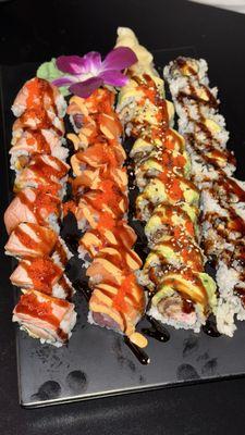 From left to right - killer salmon, samurai, caterpillar and eel avocado