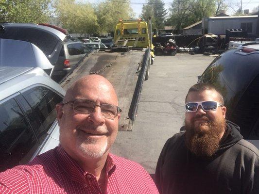 Jeremy Freestone (dark glasses) was the excellent driver towing my vehicle today.