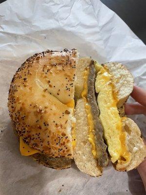 Breakfast Bagel on everything with sausage