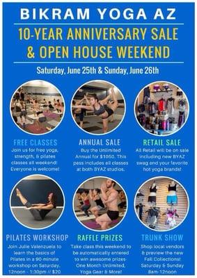 10 year anniversary & open house weekend June 25-26