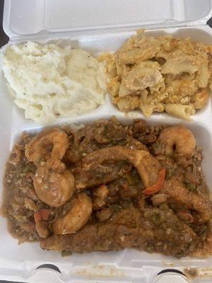 Smothered catfish and shrimp.  Mac n Cheese Mashed Potatoes 02/23/2024