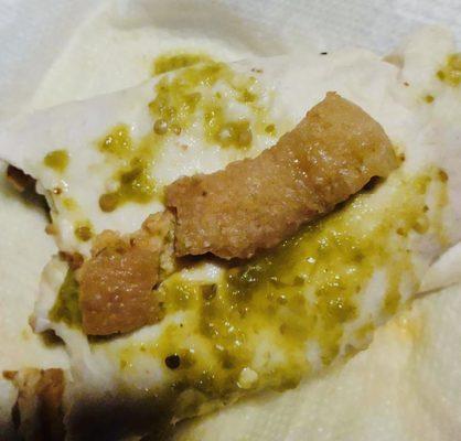 That's the meat in my chicharron burrito. Yuck all raw.