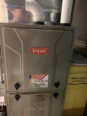 Highly recommend Freedom Heating & Cooling. They replaced our 20 year old furnace with this brand new bryant. Quick installation