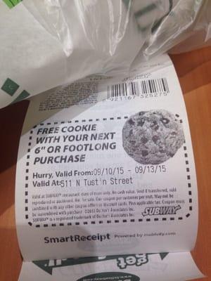 Free cookienext time on your receipt