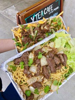 Korean beef fries and filet mignon noodles