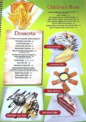 Children's menu,dessert