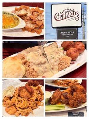 Artichoke and Spinach Dip, Catfish Acadiana, Seafood Platter and Jazzy Wings.