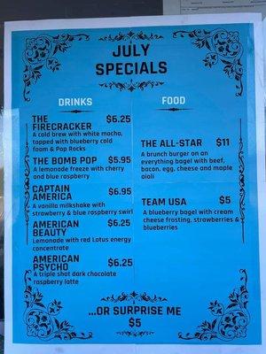 The July Specials menu... it was pretty cool