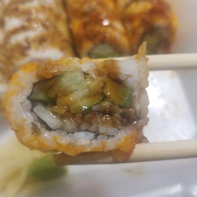 Eel roll includes cucumber and avocado