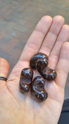 Dark chocolate cashews $3.50 per 1/4lb.