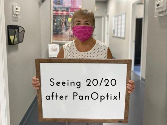 No glasses needed for distance, computer, or near vision after cataract surgery with Panoptix implants.