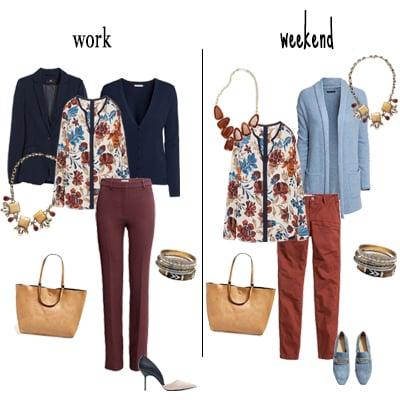 Ways to Wear It: Floral print blouse styled in an outfit appropriate for the office & casually for when you're off the clock