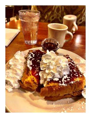 Raspberry Stuffed French Toast & Coffee @ Golden Apple Grill & Breakfast House.Open 24/7 Dine In Take Out Delivery. Cool!