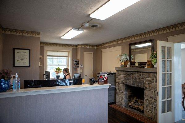 The front desk of Cornerstone Law Firm's Blandon office.