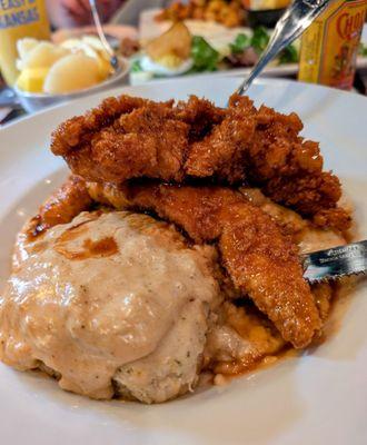 Maple Buffalo Fried Chicken with Biscuits and Gravy