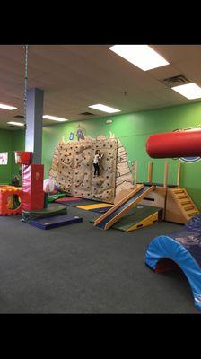 Here's a shot of my medium sized human climbing the rock wall like a champ.