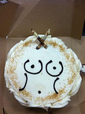 one of our patients brought us this delicious cake thanking us for her new breasts!