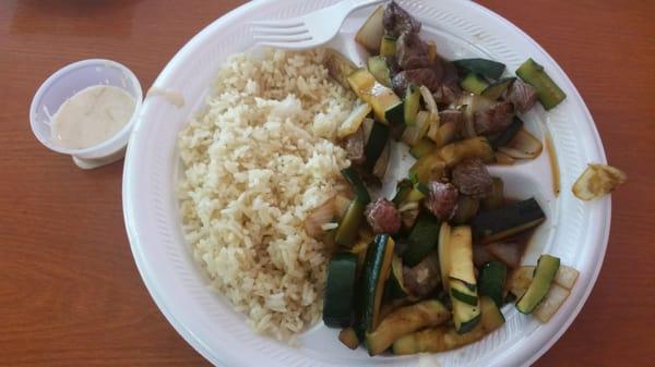 Steak hibachi with rice. Very good, but slightly overpriced.