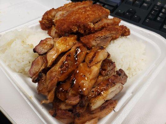 Chicken terriyaki & chicken katsu combo. Came with a salad (not pictured)