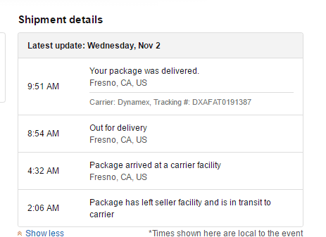 all withing 7 hours of leaving seller facility