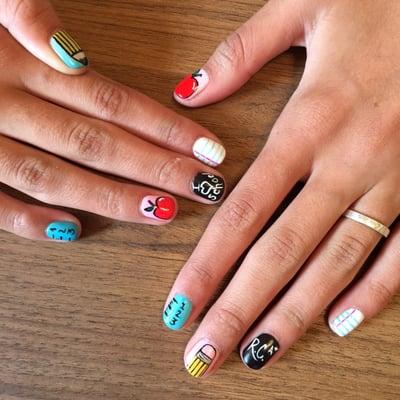 Back to school! Custome hand painted gel art