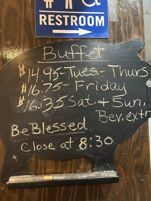 Buffet price menu