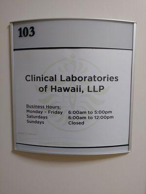 Clinical Labs of Hawaii at 1401 South Beretania St, Suite 103