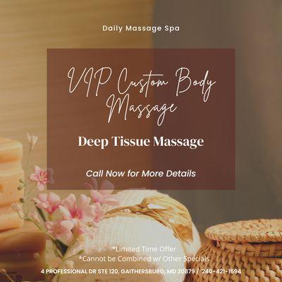 Daily Massage Spa
 4 Professional Dr Ste 120, Gaithersburg, MD 20879
 Call Us at 240-421-1594