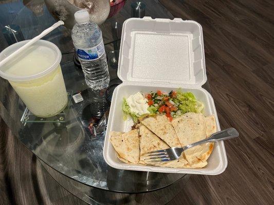 Margarita, grilled steak fajitas quesadillas