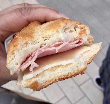 ham and cheese on a baguette