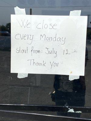 Closed on monday