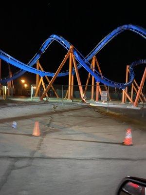 The Roller Coaster all lit up @ Holiday in the Park @ Six Flags Magic Mountain in Valencia Christmas 2020