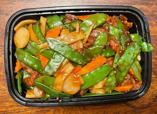 Beef with snow peas. I will say that the portion is very generous. It's decent...