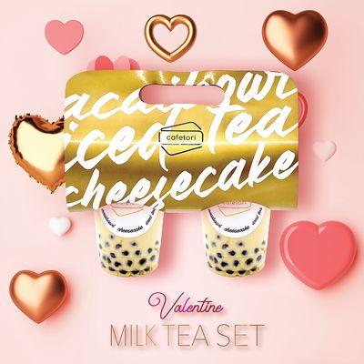 Valentine Milk Tea Set comes with 2 milk tea 16oz + 2 cheesecakes