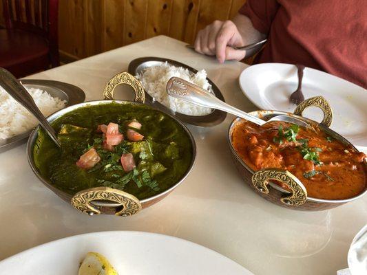 Saag paneer and butter chicken