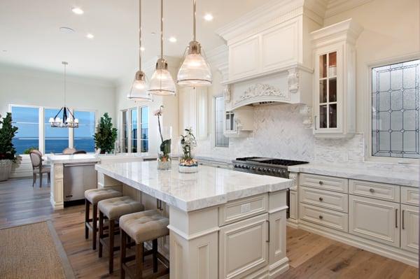 Fine Interior Design in Ocean View Home with Interior Lighting Marble Counter Tops and Hand Carved Detailing.