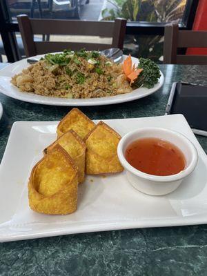 Crab Rangoon and shrimp fried rice