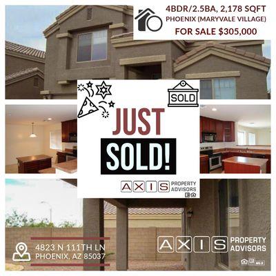 JUST SOLD: 4BDR/2.5BA and 2-Car Garage in Phoenix (Maryvale Village)