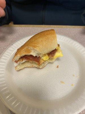 Bagel, bacon, egg, cheese sandwich