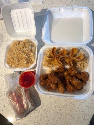 Orange Chicken, Chicken Egg Roll, Fried Rice, Crab Rangoon