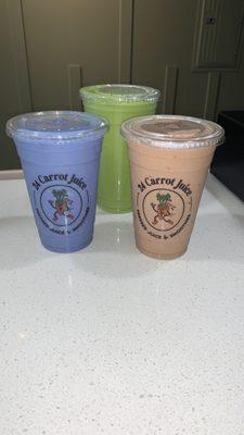 A few of our smoothies made with real fruits & vegetables...not syrups and ice. Healthy, filling, and of course delicious!!!