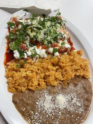 Enchiladas carnitas plate