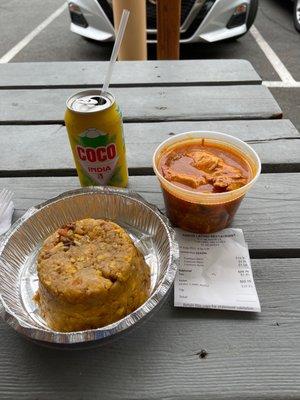 Drink, Chicken Mofongo, Beef Empanada = $22.15