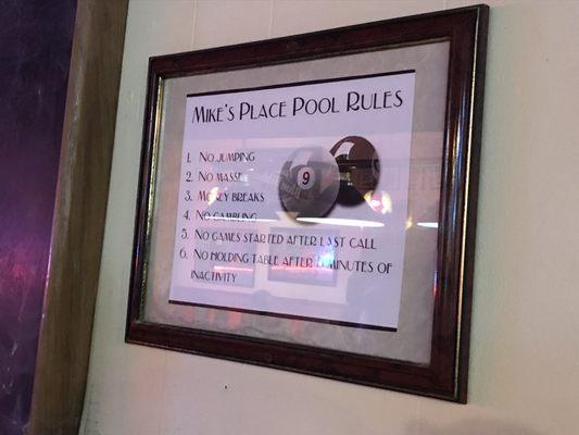 Rules of the pool table!