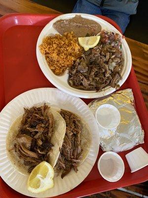 Two Plain Carnitas Tacos, and a Mixed Plate