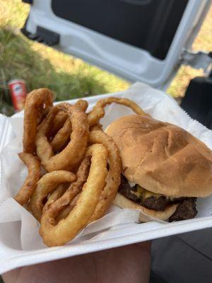 Bacon Cheese Burger with Onion Rings