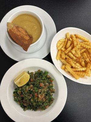 Tabouli Tabbouleh Salad, Lentil Soup, Fries