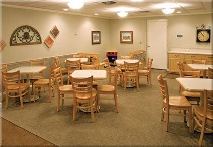 The family lounges offers a children's play area, coffee, soda machine, refrigerator,  and plenty of counter space.