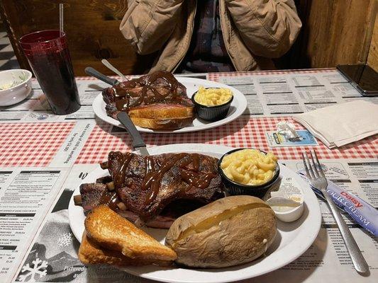 Rib Dinner Macaroni & Cheese Baked Potato